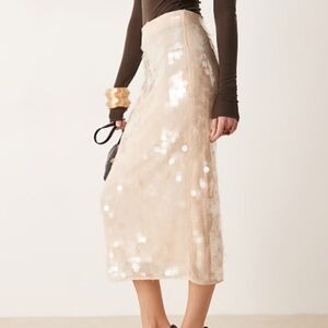 Mango Champagne Sequin Midi Skirt